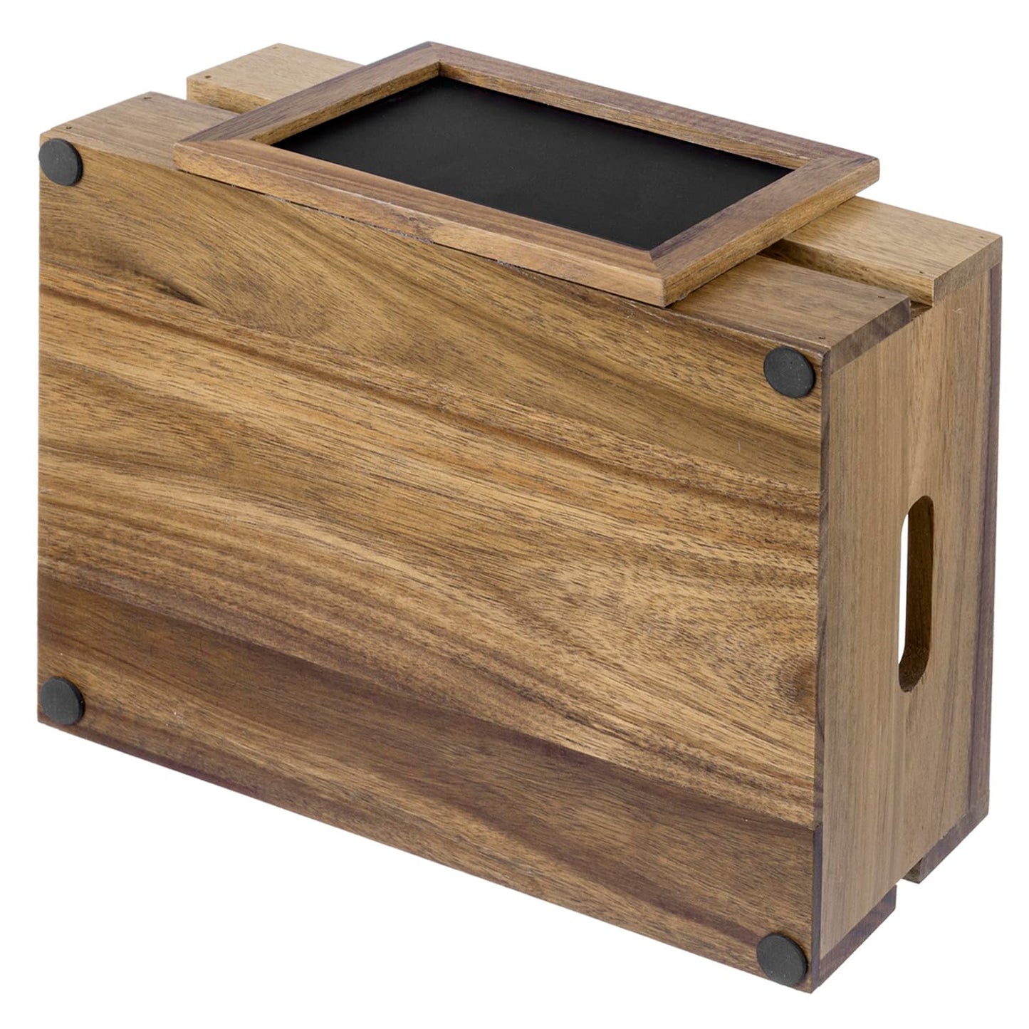 MyGift Premium Acacia Wood Tabletop Decorative Storage Crate, Guest Gift Card Box with Chalkboard Label for Wedding Birthday Graduation Party