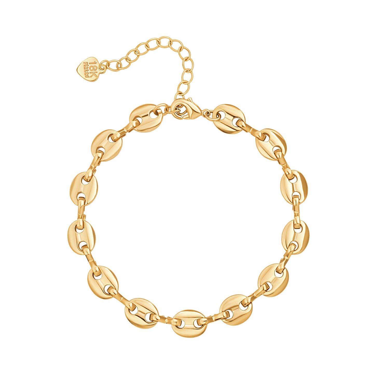 SOFYBJA Dainty 18K Gold Pig Nose Coffee Bean Link Chain Bracelet for Women Personalized Adjustable Bracelet Layered Jewelry