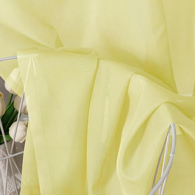 OVZME Sheer Curtains 63 inch Length 2 Panels Set for Bedroom Living Room, Soft Airy Elegant Light Filtering Sheer Curtains, Dual Rod Pocket Window Drapes, Each 42W x 63L Inches, Light Yellow