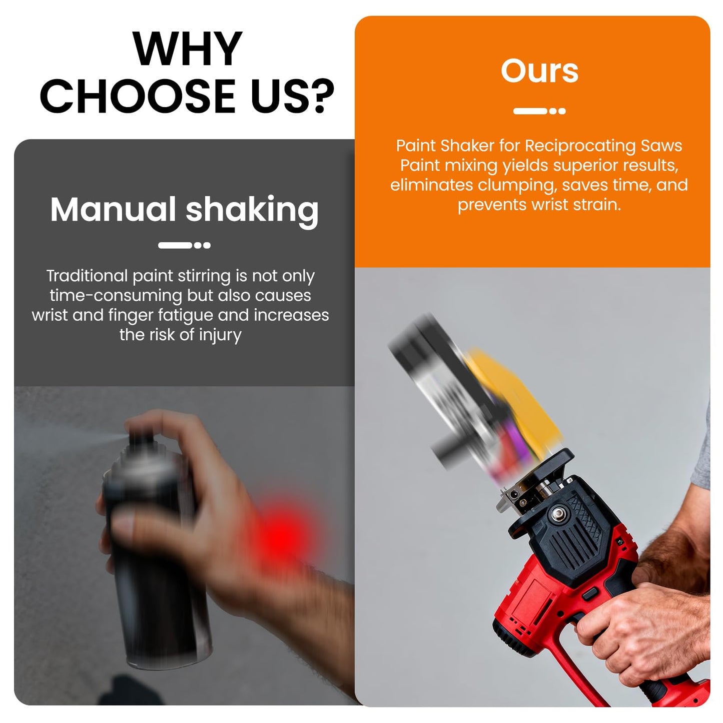 Deerchirp Paint Shaker for Reciprocating Saw, Spray Can Mixer Attachment with Shock Pads and Anti-Slip Strap, Fits 2"-4" Cans (Orange)