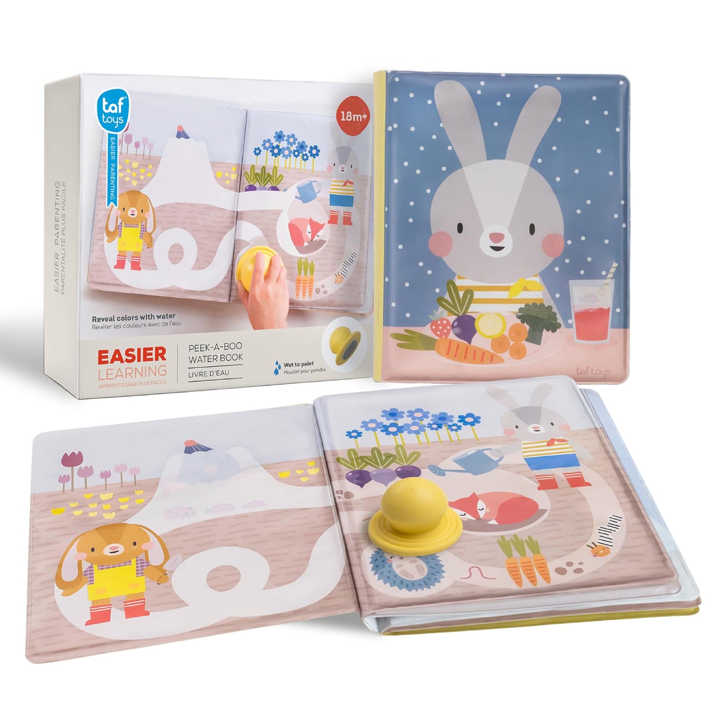 Taf Toys water reveal pad with Magic Stamp Interactive Reusable Water-Reveal Activity book for Toddlers 18 month, Non-Toxic & Quick-Drying Baby water magic for Toddler and Infants, Perfect Shower Gift