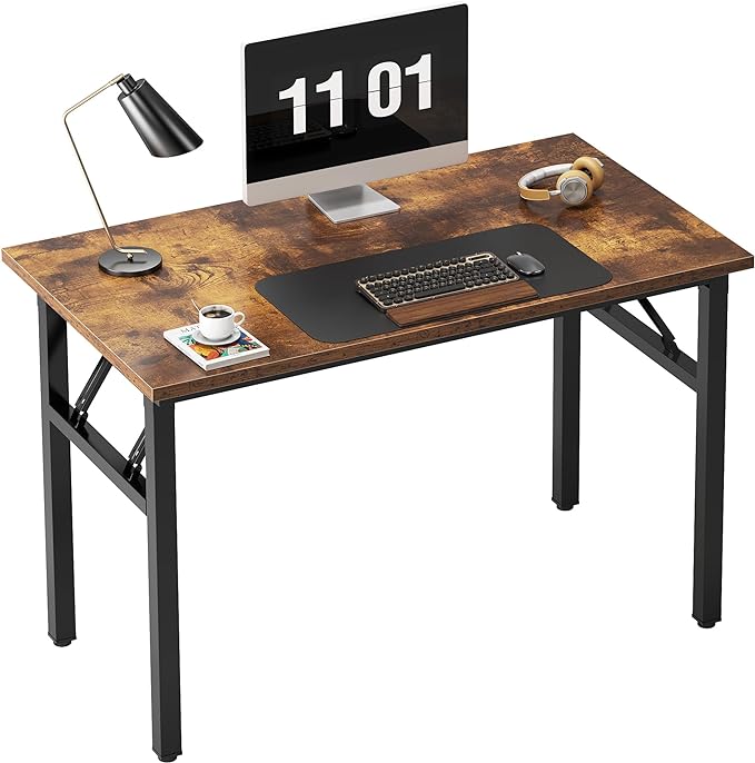 Need 39.4 inches Computer Desk for Small Space Small Folding Table Small Writing Desk Compact Desk Foldable Desk with BIFMA Certification, No Install Needed, Rustic Brown AC5-10060-FB