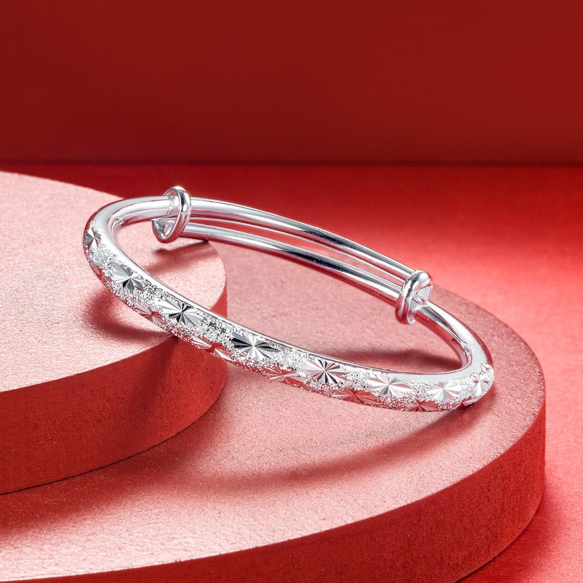 Eyixvan 2 Pack Silver Plated Bangle Bracelets for Women, Stackable Adjustable Classical Bangle Set for Women, Jewelry Gift for Valentines Day, Anniversary, Mothers Day,Birthday,Christmas Gift for Her