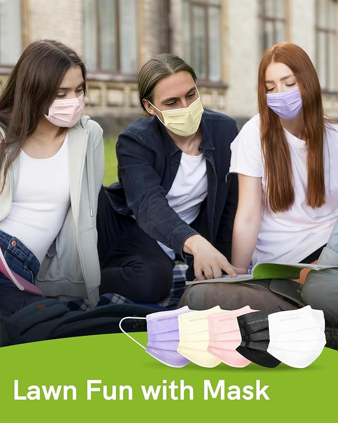 FriCARE Disposable Face Masks, 3-Ply ASTM Level 3 Medical Grade, FSA/HSA Eligible, Breathable & Comfortable for Allergy/Sun Protection, 50 Pack Lavender Mousse