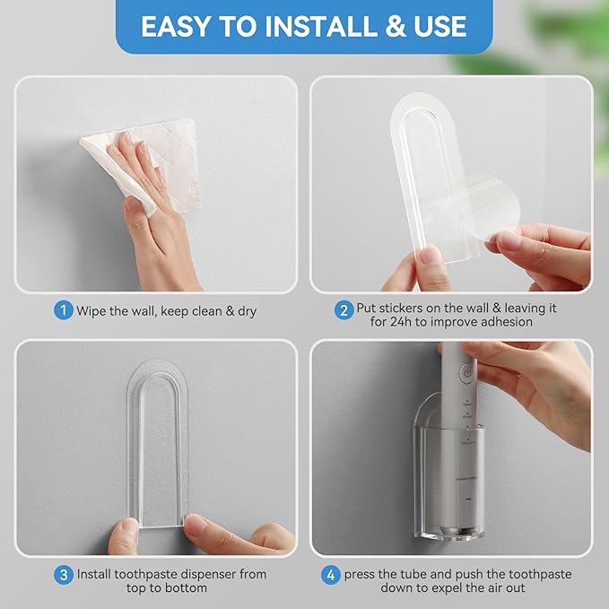 MOPMS Electric Toothbrush Holders, Wall Mounted Tooth Brushing Holder for Bathroom, Self Adhesive Electric Toothbrush Organizer Space Saver (2Pcs Clear)