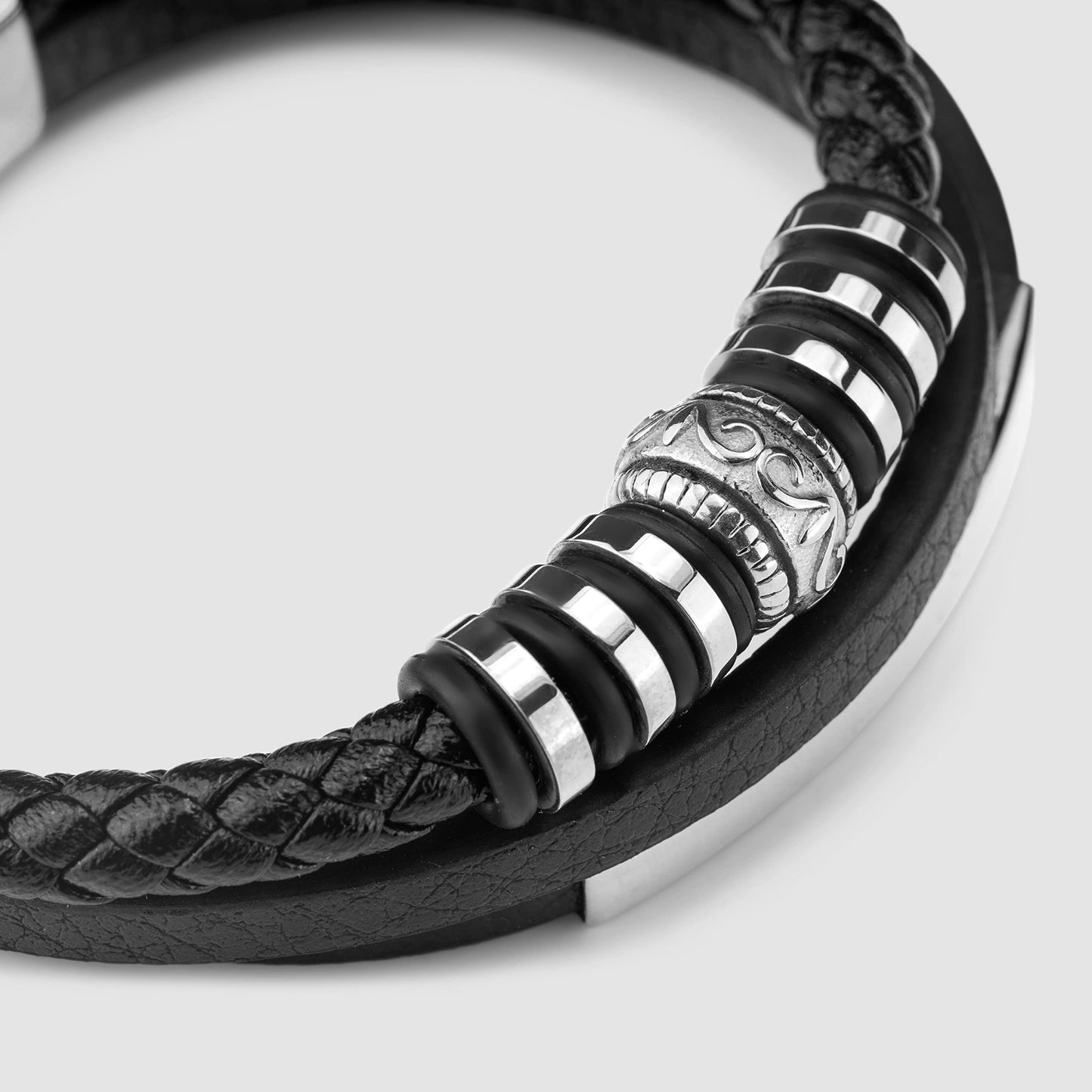 SERASAR Mens Silver Bracelets 17cm Bracelet Men Gift Box Genuine Leather Cowhide Braided Magnetic Clasp Multi Layer Wrap Rope Man Mans Male Band Jewelry Magnet Accessories