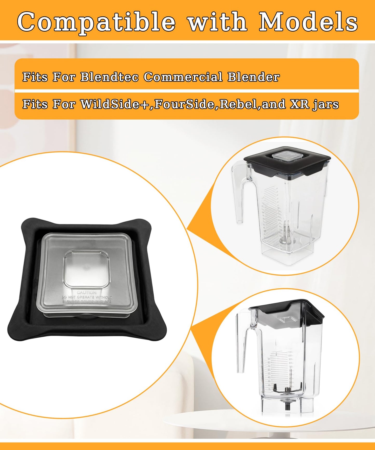 Blender Lid Replacement Fits For Blendtec Commercial Blender,Vented Gripper Lid Compatible with WildSide+ and FourSide jars,Blender Lids Top with Square Clear Plug