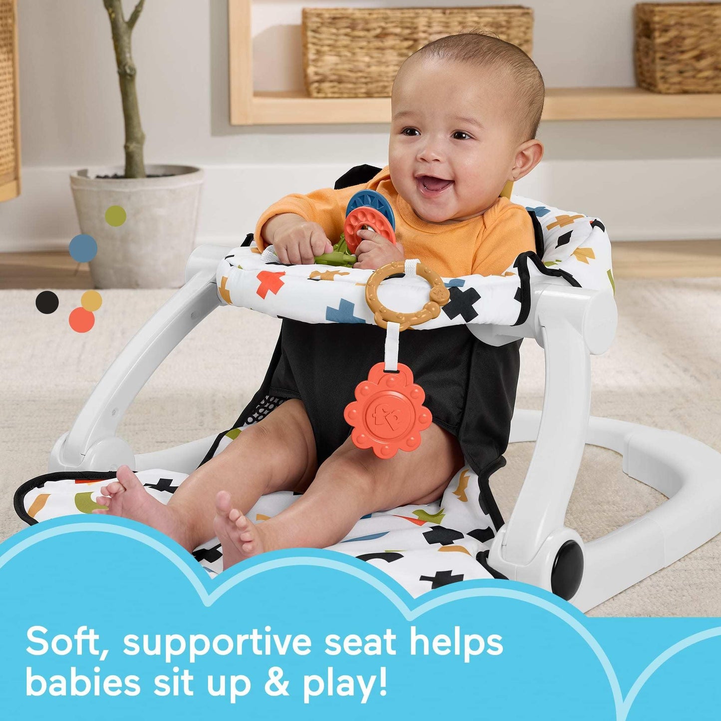 Fisher-Price Portable Baby Chair, Cute Cow Sit-Me-Up Floor Seat with BPA-Free Teether & Clacker Newborn Developmental Toys