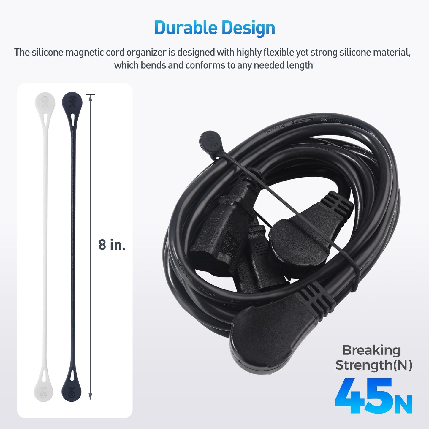 Cable Matters 20-Pack Ultra Strong Silicone Magnetic Cable Ties, Magnetic Cord Ties/ZipTies/Cord Organizer, Black and White