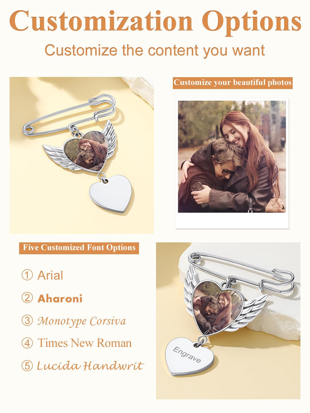 Custom4U Bouquet Picture Charm for Groom Names Customized Brooch for Wedding Memory Funeral Jewelry