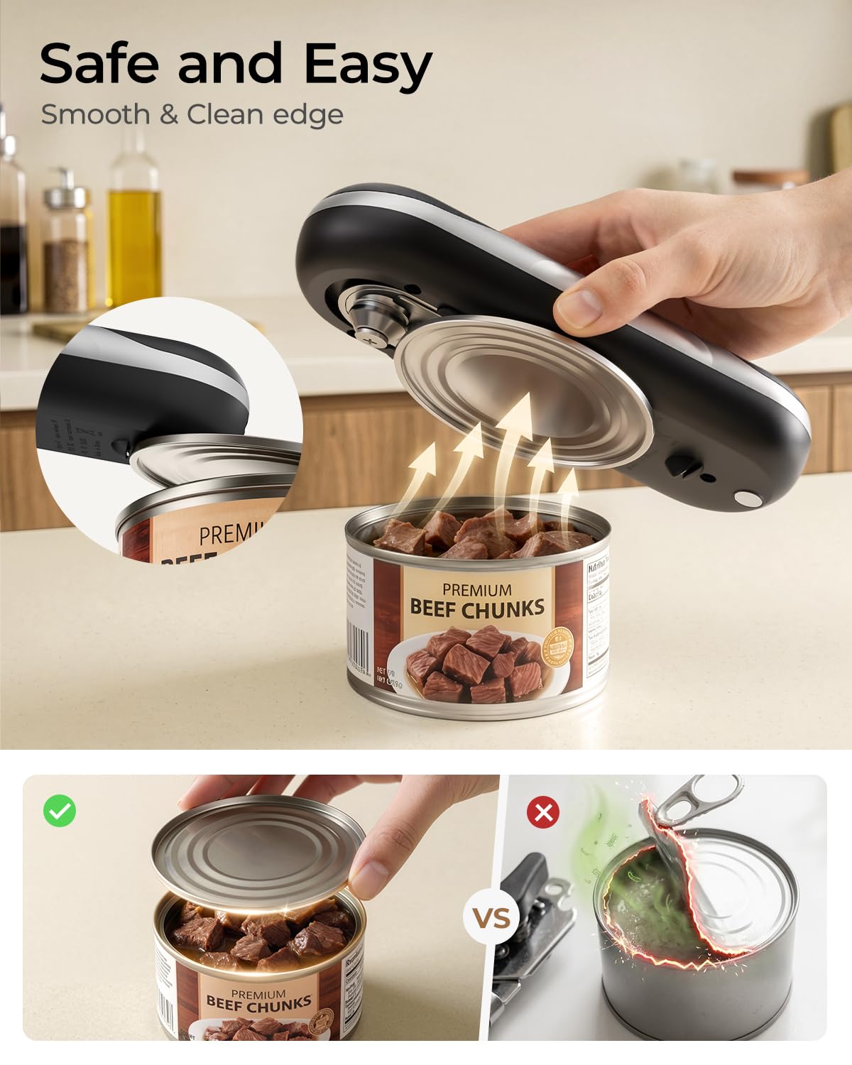 Electric Can Opener, One-Touch Automatic Can Opener, USB Rechargeable Electric Can Opener for Seniors with Arthritis- Cordless Battery Powered, Side Cut, Smooth Edge, Handsfree, for Any Size Cans