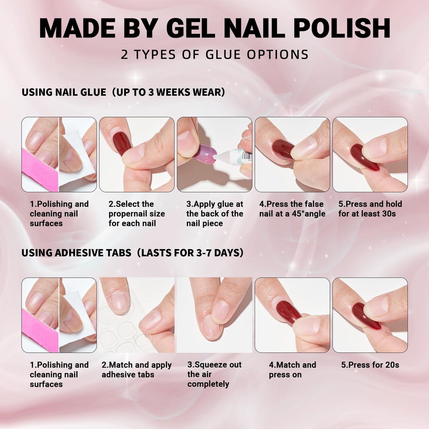 Wooyas Cat Eye Press on Nails Pink Glitter Press on Nails Short Square Handmade Fake Nail Set Glue on Nail 24PCS Glossy with Glue