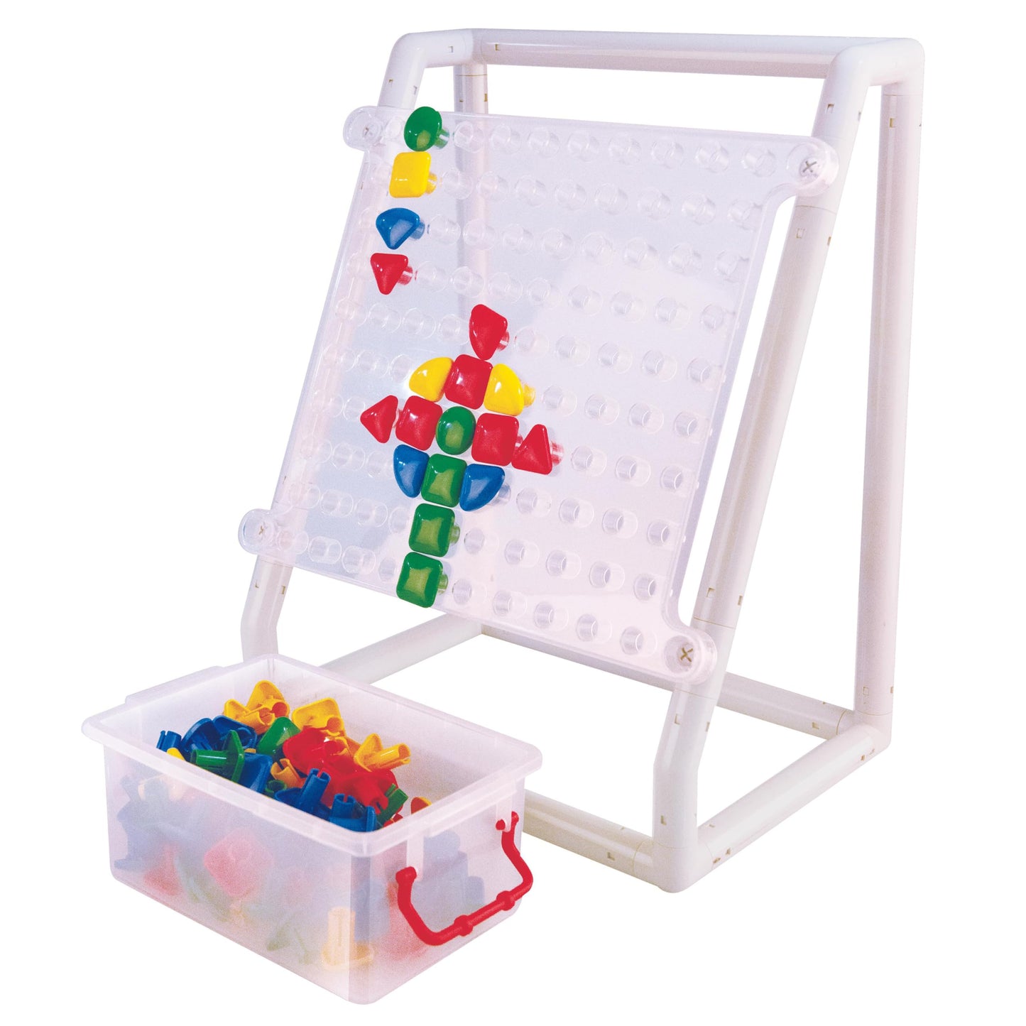 Constructive Playthings Mega Pegboard – 100 Oversized Pegs with Stand & Storage | STEM Manipulative for Math, Science & Special Needs