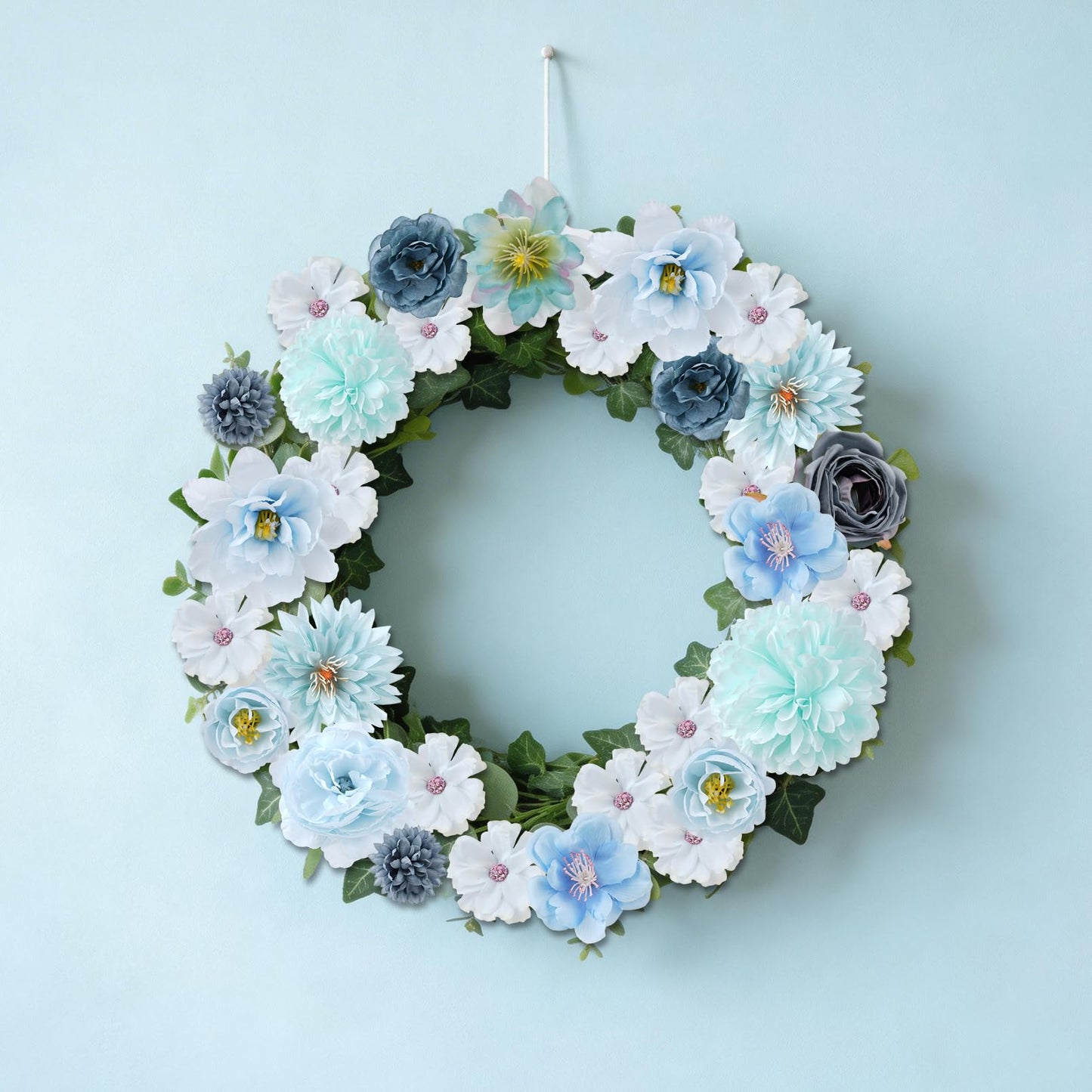 Haakong 27 Pcs Small Silk Artificial Faux Flowers for DIY Craft Supplies for Wedding Party Graduation Home Decor (Blue)