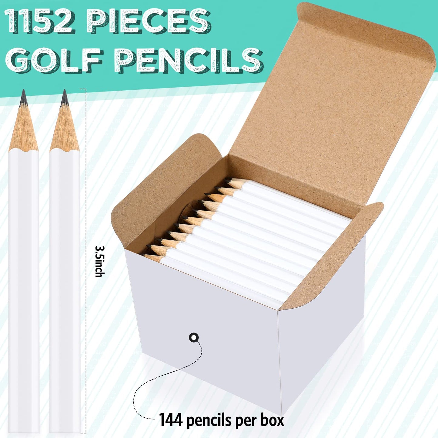 Crtiin 1152 Pcs Golf Pencils Bulk No. 2 HB Short Pre Sharpened Pencils for Classroom Office Supplies, 4 Inch(White)