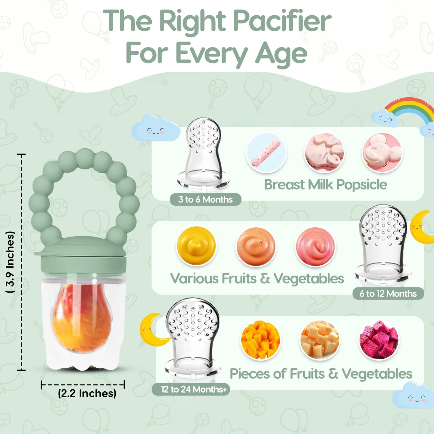 O'doe Baby Food Pacifier with 1 Feeder & 3 Nipples | BPA-Free, Food-Grade Silicone | Teething Toy & Weaning Nibbler for Infants