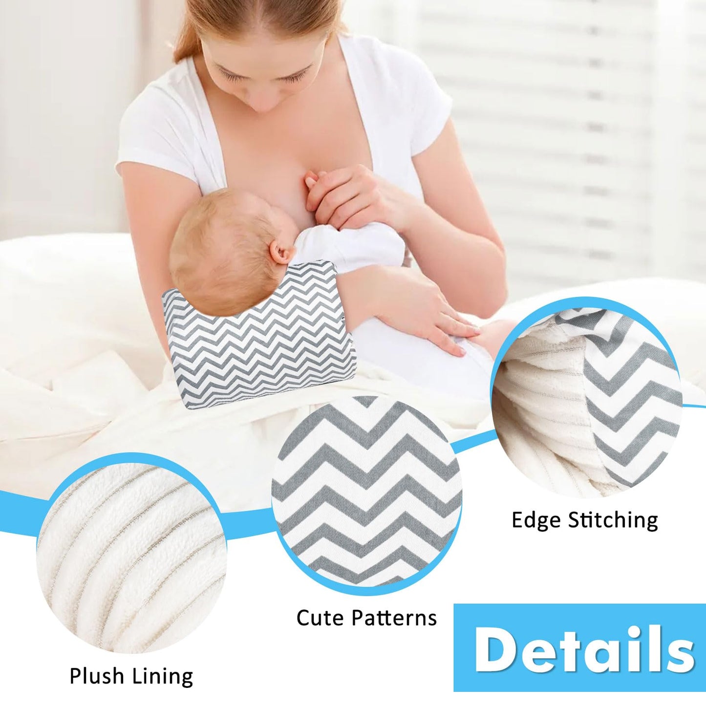 Baby Feeding Arm Pillow,Soft Cotton Bottle Nursing Arm Pillows for Newborn,Breastfeeding Pillows for More Support for Mom and Baby,Portable and Washable,Ergonomic Nursing Essentials(Grey Stripes)