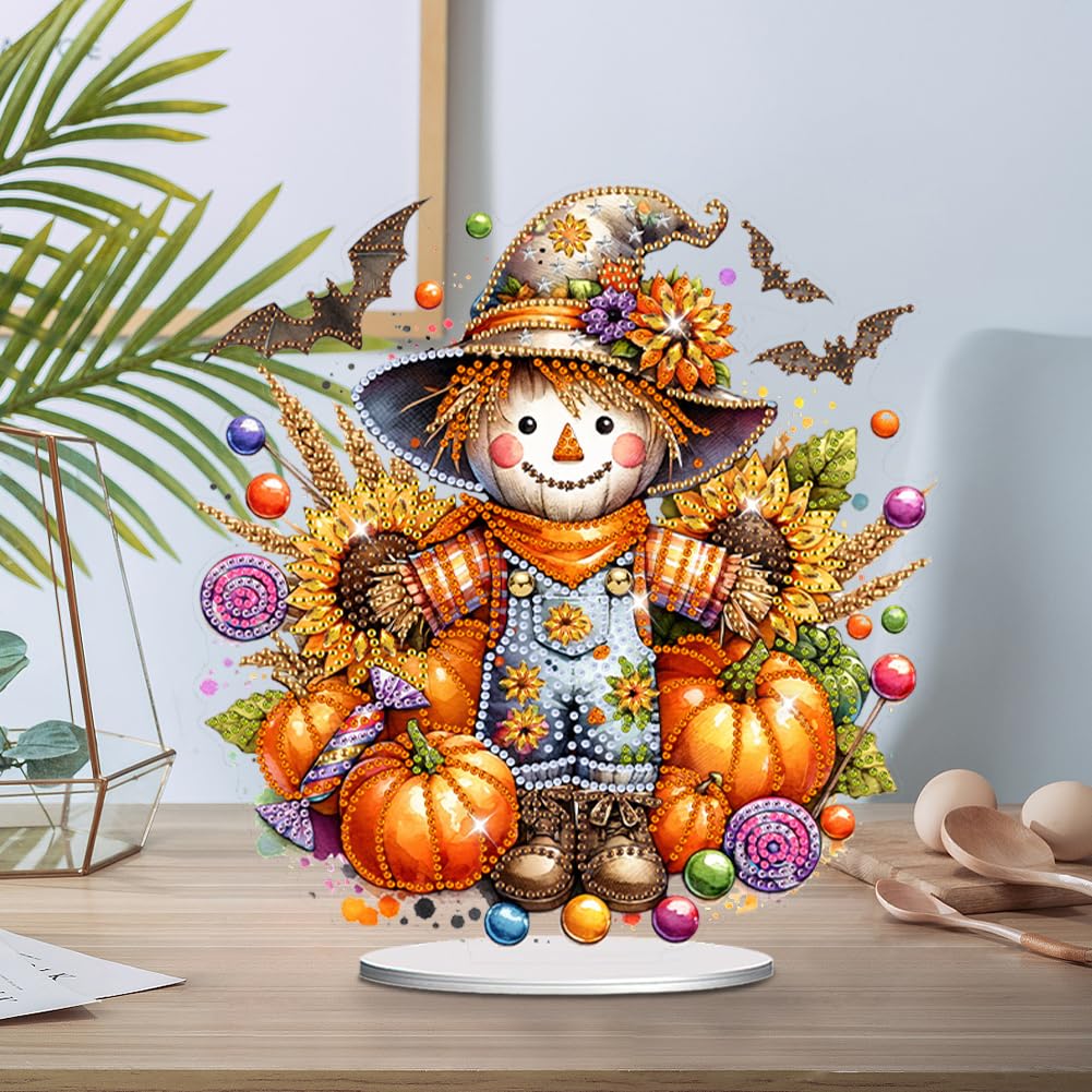 LAKEQUILL 5D Tabletop Diamond Art Kit - Scarecrow Stand Up Desktop Decor for Adults, DIY Diamond Art Painting Craft Kit for Home Office Decoration