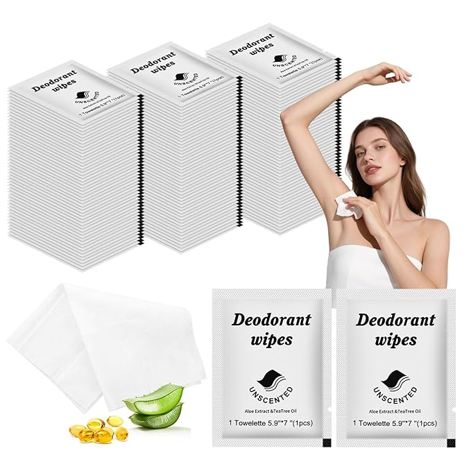 Travel Deodorant Wipes Individually Wrapped,Body Wipes to Clean Skin for Women Men（Unscented,pack of 200)
