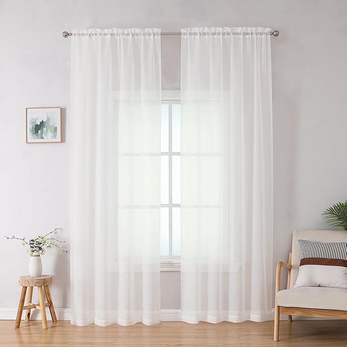 Simplebrand Ivory Sheer Curtains 84 Inches Long, Light Filtering Rod Pocket Solid Color Window Sheer Curtain Panels, Elegant Curtains & Drapes for Living Room, Bedroom 2 Panels (Ivory, 42" W x 84" L)