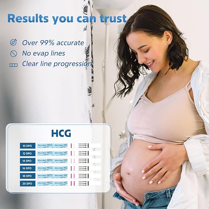 MomMed Pregnancy Test, 20 HCG Pregnancy Test Strips for Early Detection, Over 99% Accurate, 20 Free Urine Cups, Bulk Pregnancy Tests for Home Use, Pruebas de Embarazo