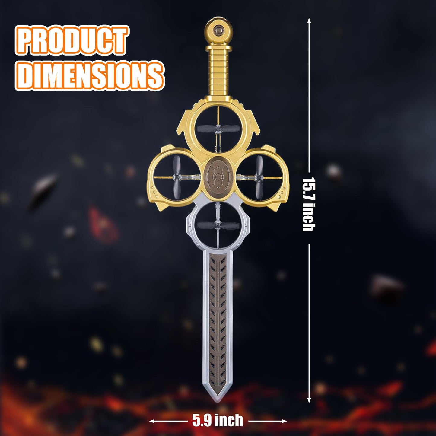 Virellia Upgraded Flying Sword RC Drone with Colorful LED Lights, ABS Metal Remote Control Airplane with Hand Gesture & Smart Watch Control, 3 Speed Modes & Stunt Drone for Kids Adults, Upgraded Gold