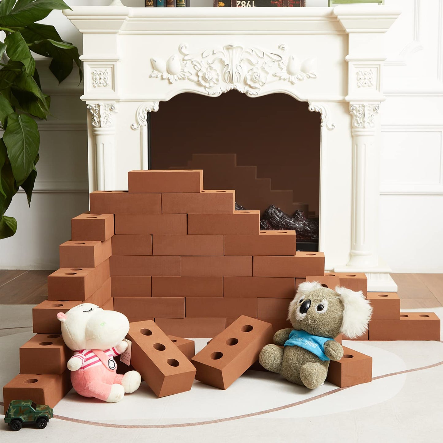 Zhanmai 50 Pack Foam Bricks Building Blocks for Kids Foam Cinder Blocks Large Fake Bricks Toy for Stacking and Construction 8 x 4 x 2.4 Inches(Round)