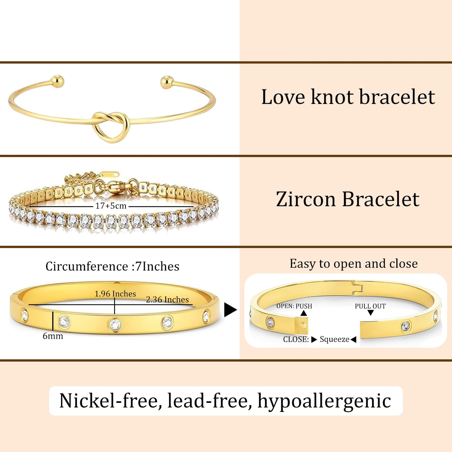 FAFUGA 18 K Gold Plated Love Bangle Bracelet Stack Cuff Jewelry for Women Jewelry Set for Women Gift with Box (B00052)