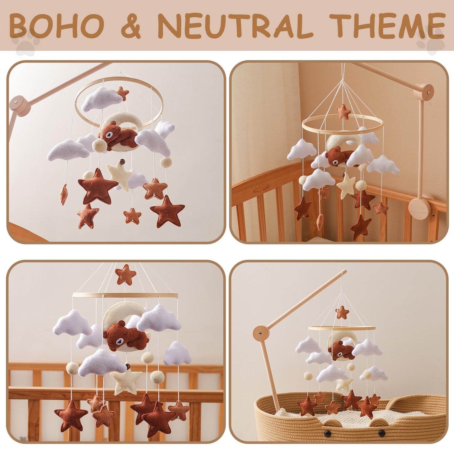 Wonderoo by Wowo Baby Mobile for Crib – Handmade Hanging Felt Nursery Mobile – Fits Most Crib Arms – Gender-Neutral Boho Nursery Decor & Baby Gift