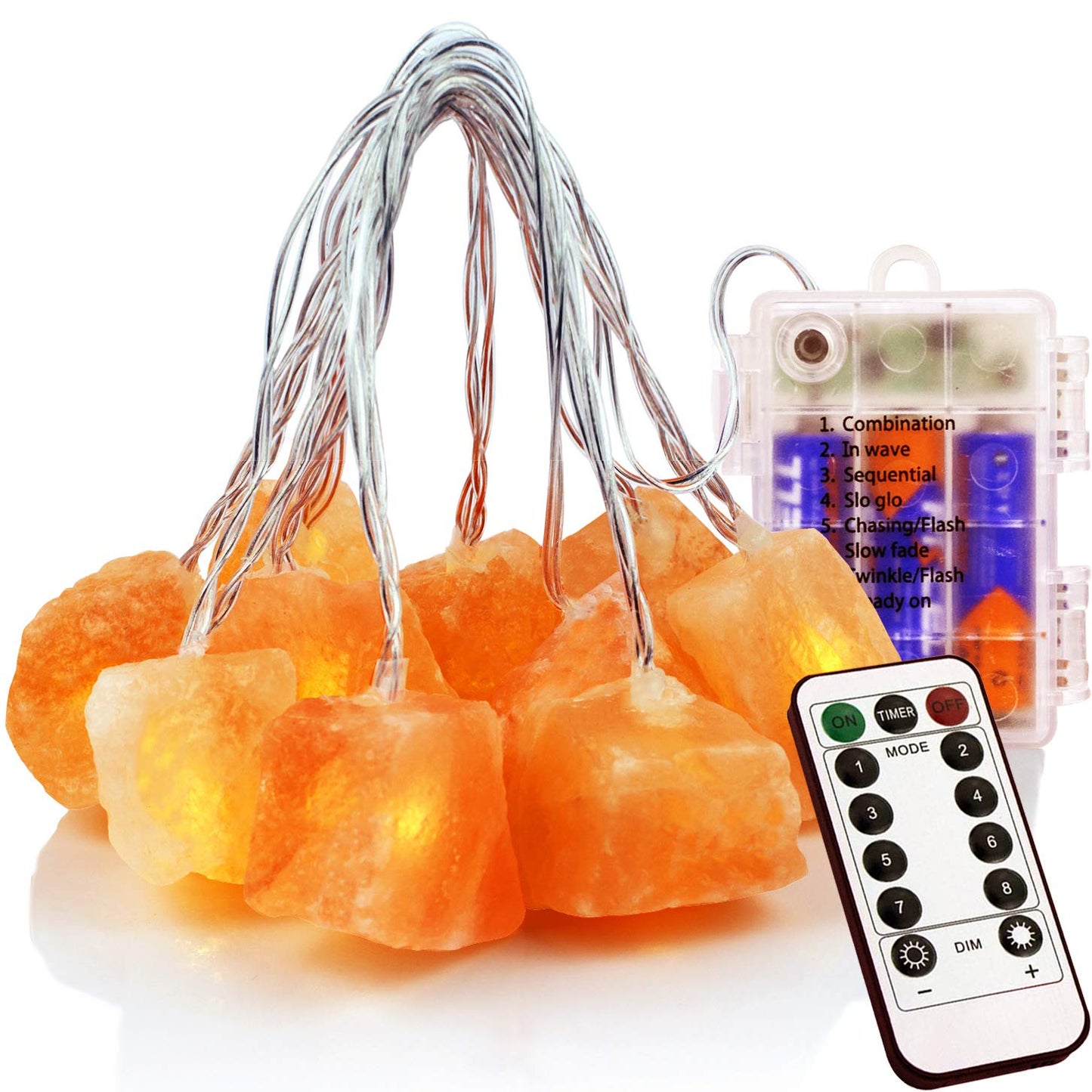 TAOHUA GARDEN Himalayan Salt String Lights Remote Control(8 Modes) with 3 AA Battery Natural Salt Block 10 LED Thanksgiving Christmas Party Decoration Present for Friend
