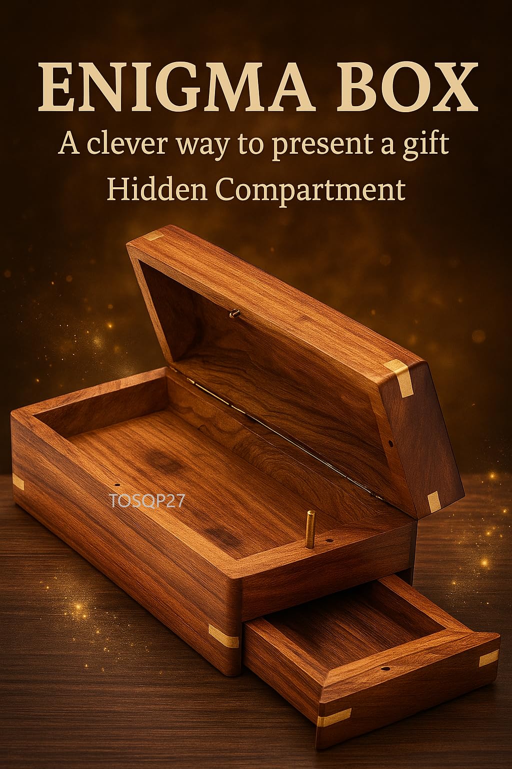 TOSQP27 Secret Enigma Brainteaser Puzzle Box Case Holder with Hidden Compartment Wooden Unique Brain Teaser Box for Gift Money Conceal Cash