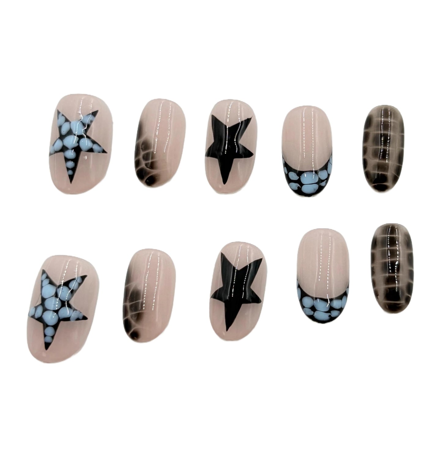 LOHAS Home Handcrafted Sweet-Yet-Edgy Gradient Wearable Nails Reusable Almond-shaped Nail, Dark Stars, M