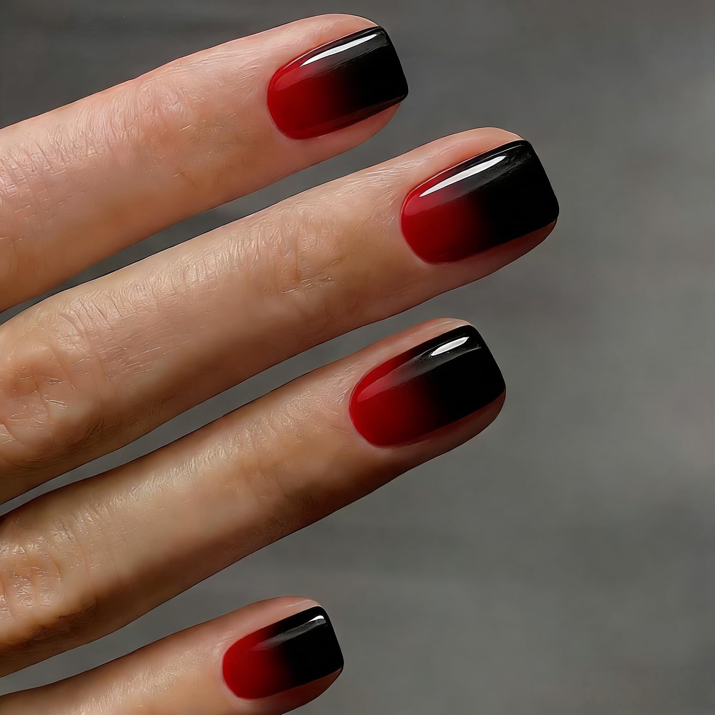 Ombre Press on Nails Short Square, Short Fake Nails Glue on Gradient Purple Black Nails Press ons, Salon-Quality, Dark Soft Gel Glue on Stick on Nail for Women 30 Pcs 15 Sizes