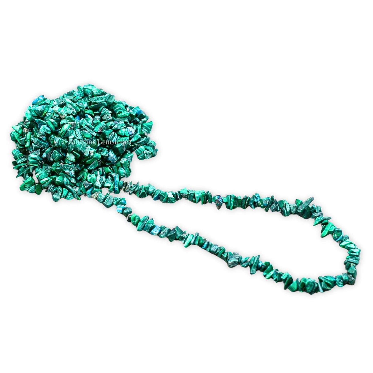 Malachite Pre Drilled Crystal Crushed Chips Beads for Bracelets Making, DIY Handmade Natural Healing Crystals (25 Inch Strand)