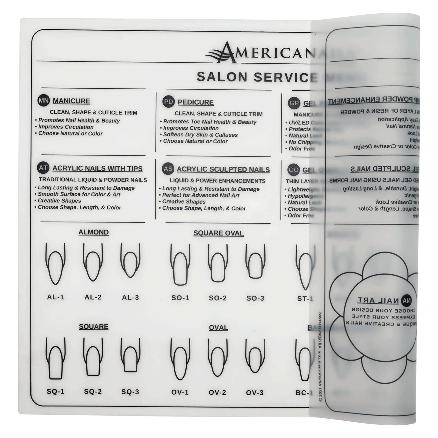 Americanails Silicone Salon Service Menu Mat, Professional Nail Salon Menu, Sales Tool, Helps Explain Services, Protects Nail Table, Wipes Clean With Acetone, Acrylic, Gel Natural Nail Services