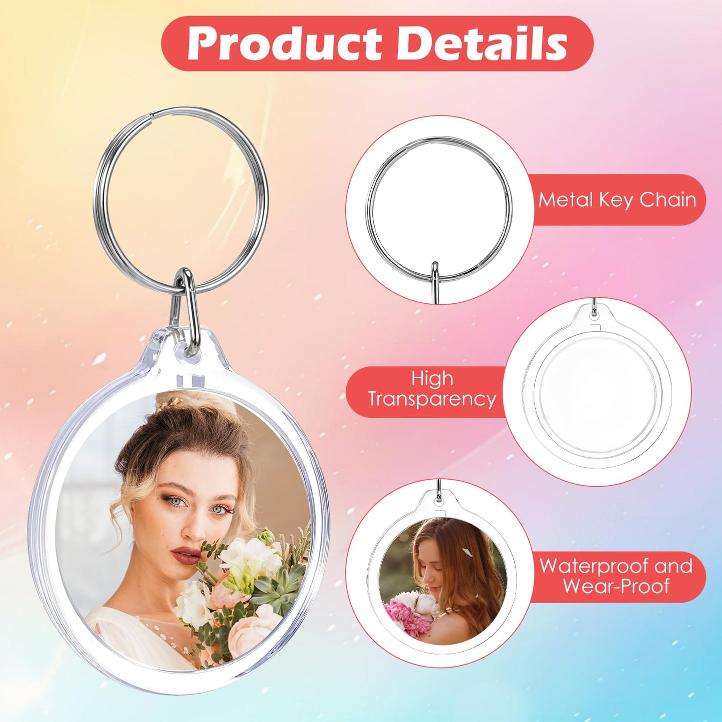 moheaaei 60 Pcs Acrylic Photo Frame Keychain with Tassels, Double Sided Acrylic Picture Frame Keyrings, Snap-In Custom Insert Photo Keyring Clear Blank Picture Keyring