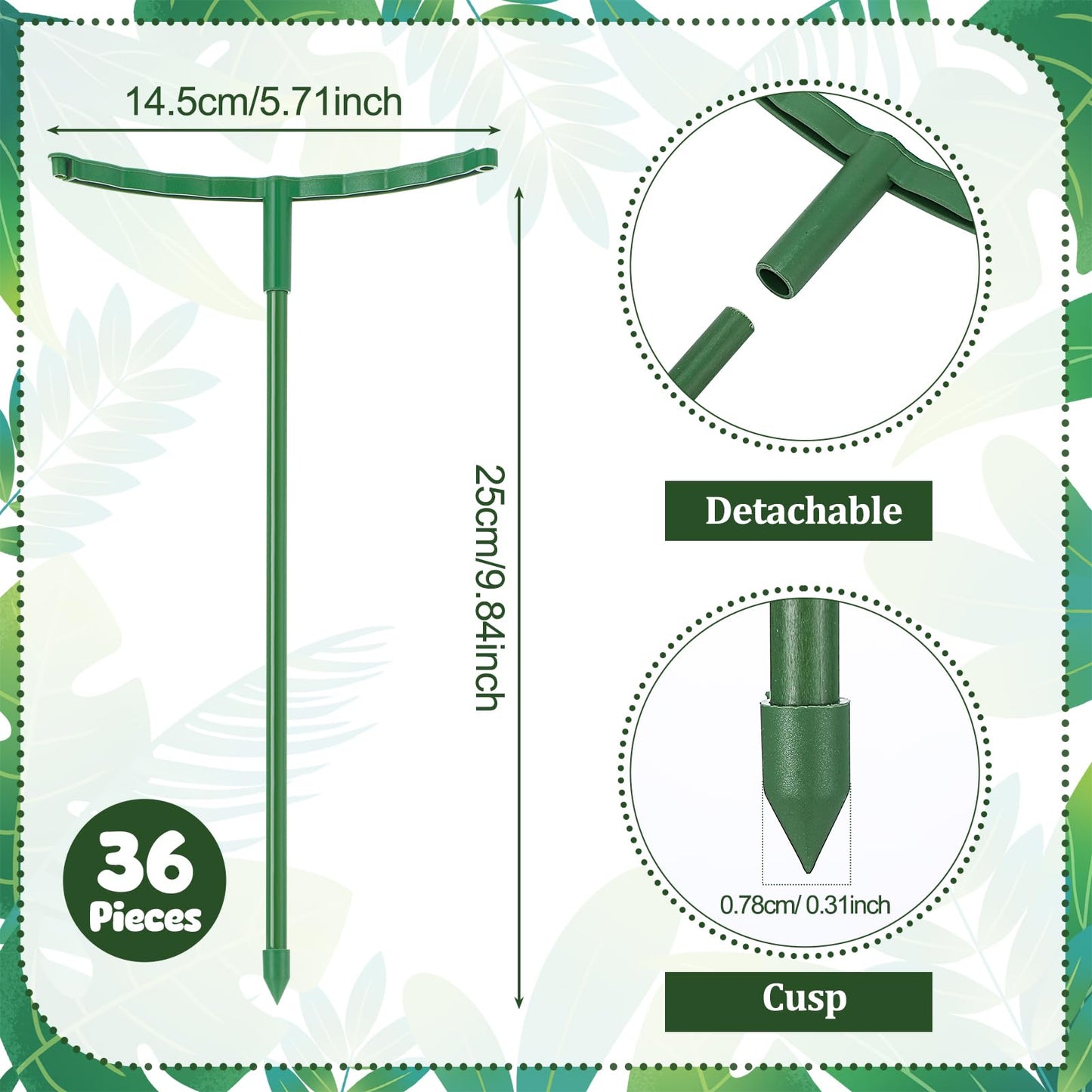Hoemwarm 36 Pcs Plant Support Stakes, Half Round Plant Support for Indoor Plants Stackable Plant Holder Stick Plastic 9.8 Inch Plant Stakes for Tomato, Monstera, Peony, Hydrangea Climbing Plants