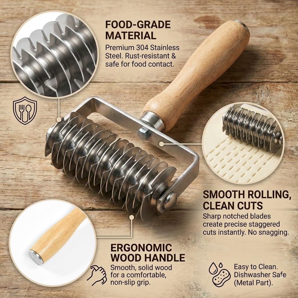 Lattice Pastry Cutter, Professional Lattice Roller for Pie & Beef Wellington, Sharp Multi-Blade Dough Cutter for Even Decorative Crusts, Easy-Clean Baking Gift for Home Bakers