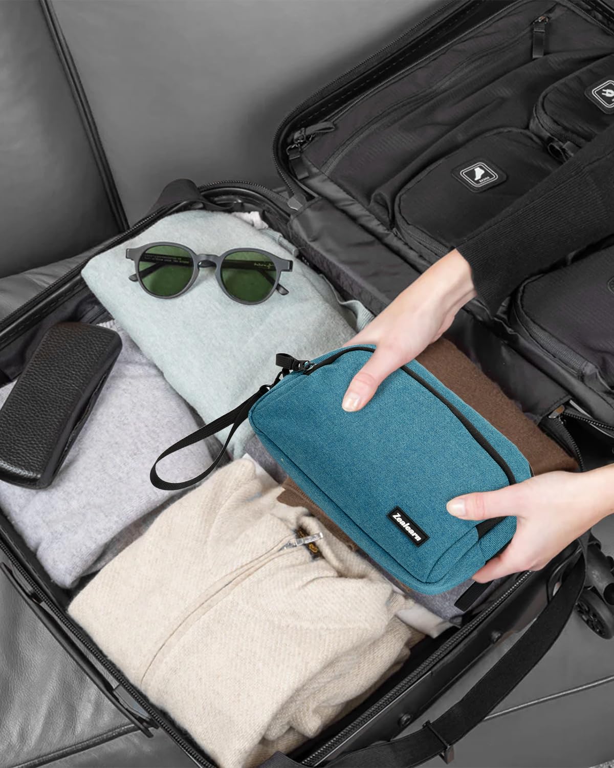 Zealearn Portable Electronics Organizer Travel Case, Double Layers Tech Organizer, All-in-One Charger Storage Bag for Charging Cable, USB Cord, Charger, Power Bank, Flash Drive, Blue