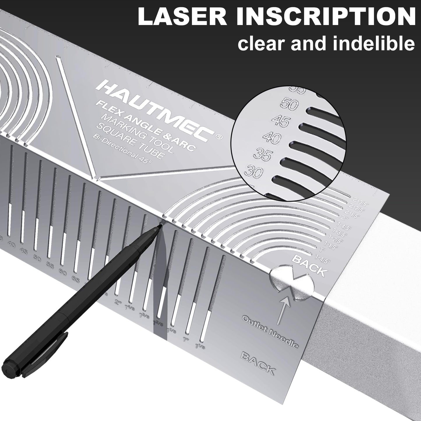 HAUTMEC Flex Angle & Arc Marking Tool, Multi-functional Square Tube Scriber for Square Tube, Right Angle Ruler with 5 PCS Marking Pen (Small Size 20-65) - HT0457