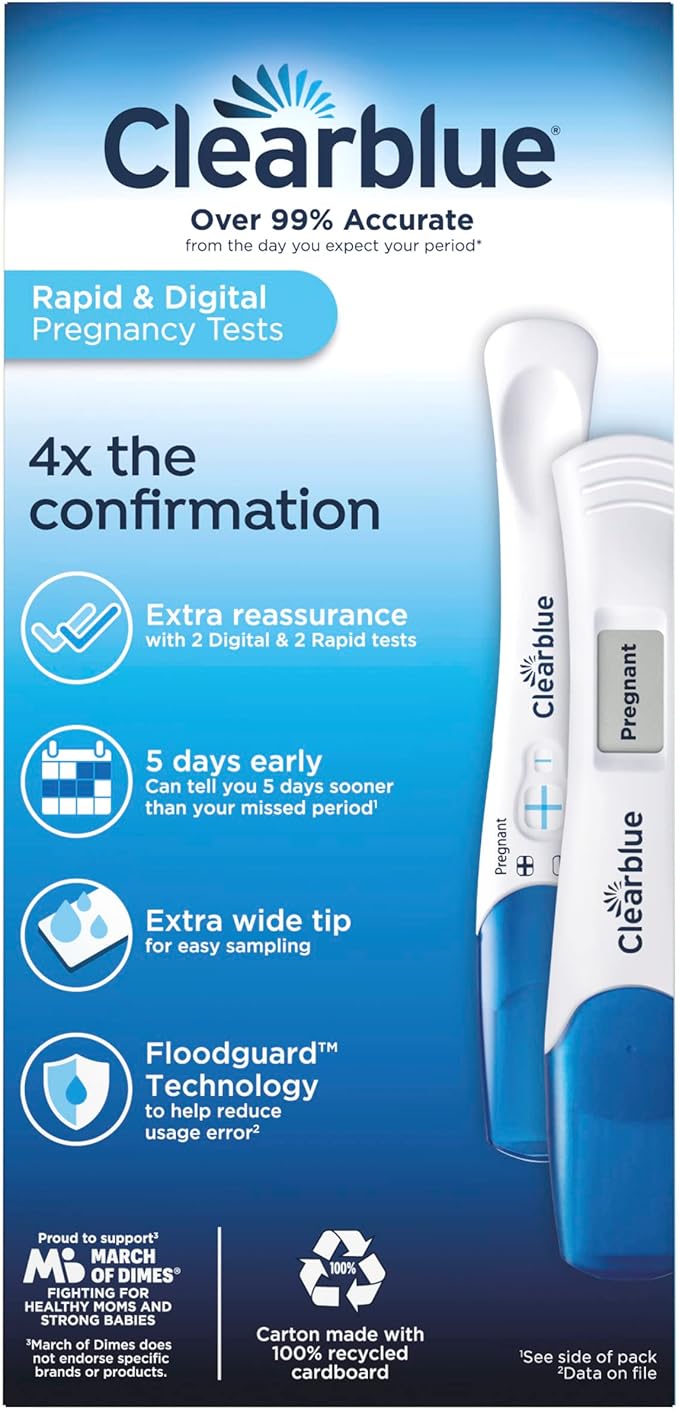 Clearblue Pregnancy Test Combo Pack, 4ct - Digital with Smart Countdown & Rapid Detection - Value Pack
