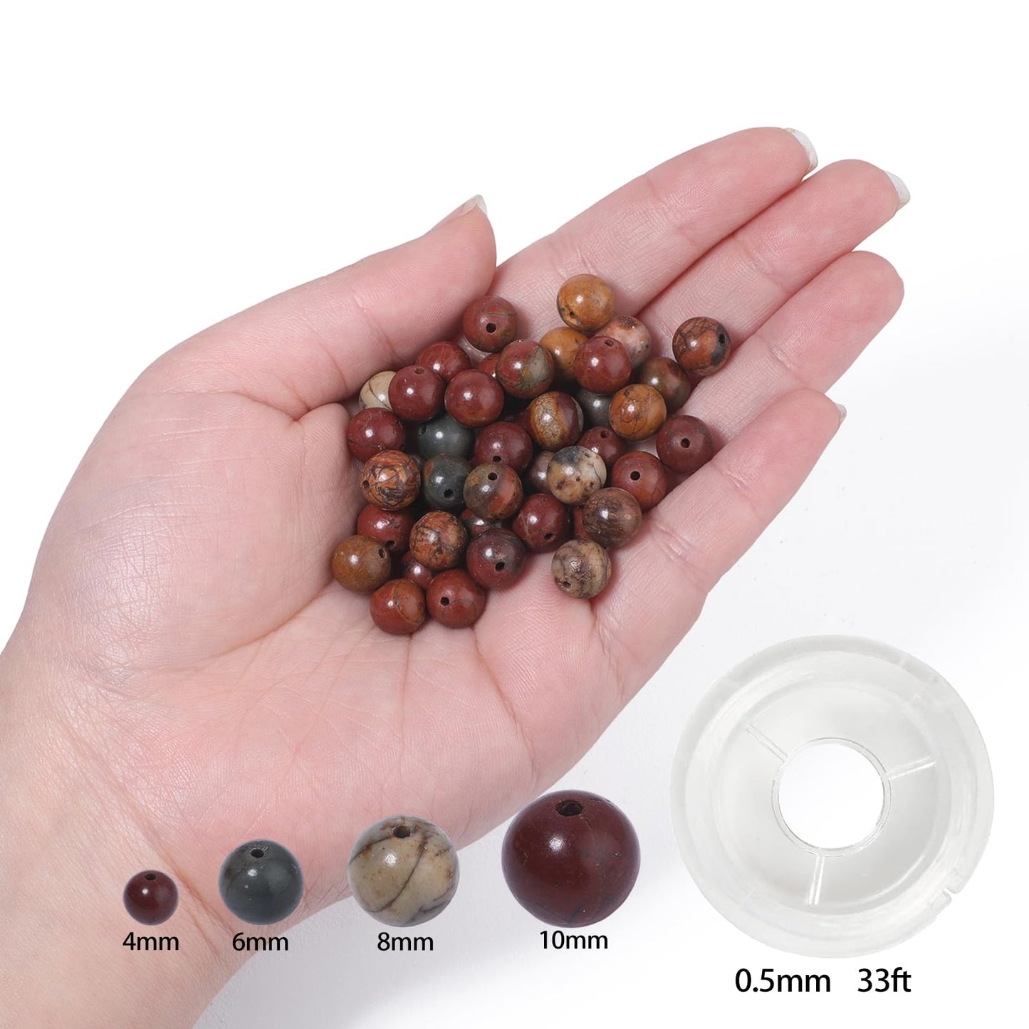 NITOPUPU 100Pcs 8mm Smooth Picasso Jasper Beads for Jewelry Making, Natural Round Loose Gemstone Stone Bead for Necklace Bracelets, Crafts for Adults with Crystal Stretch Cord