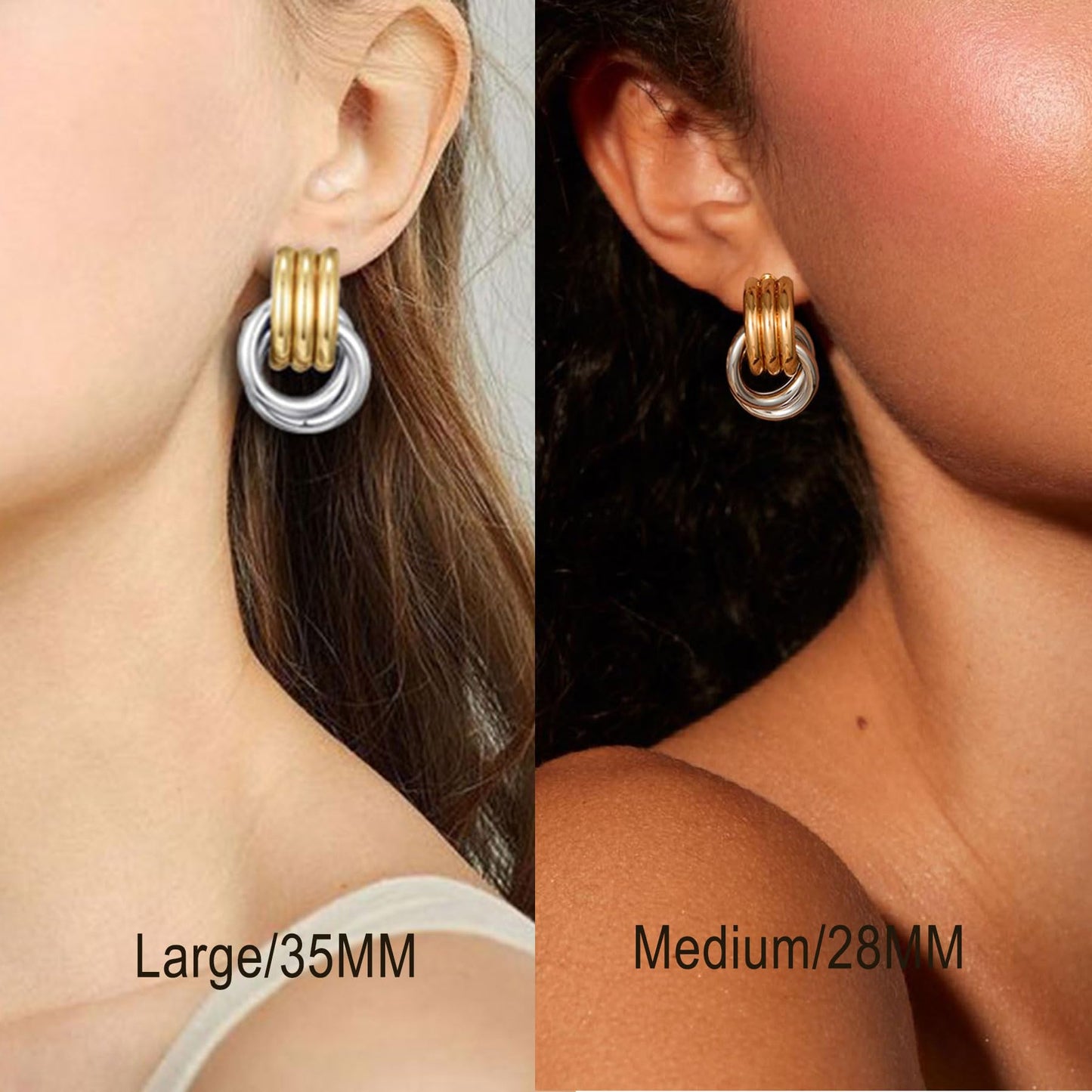 Gold Silver Earrings for Women, Mixed Metal Knot Earring, Two Tone Drop Dangle Earring, Chunky Gold Knotted Link Earring Jewelry