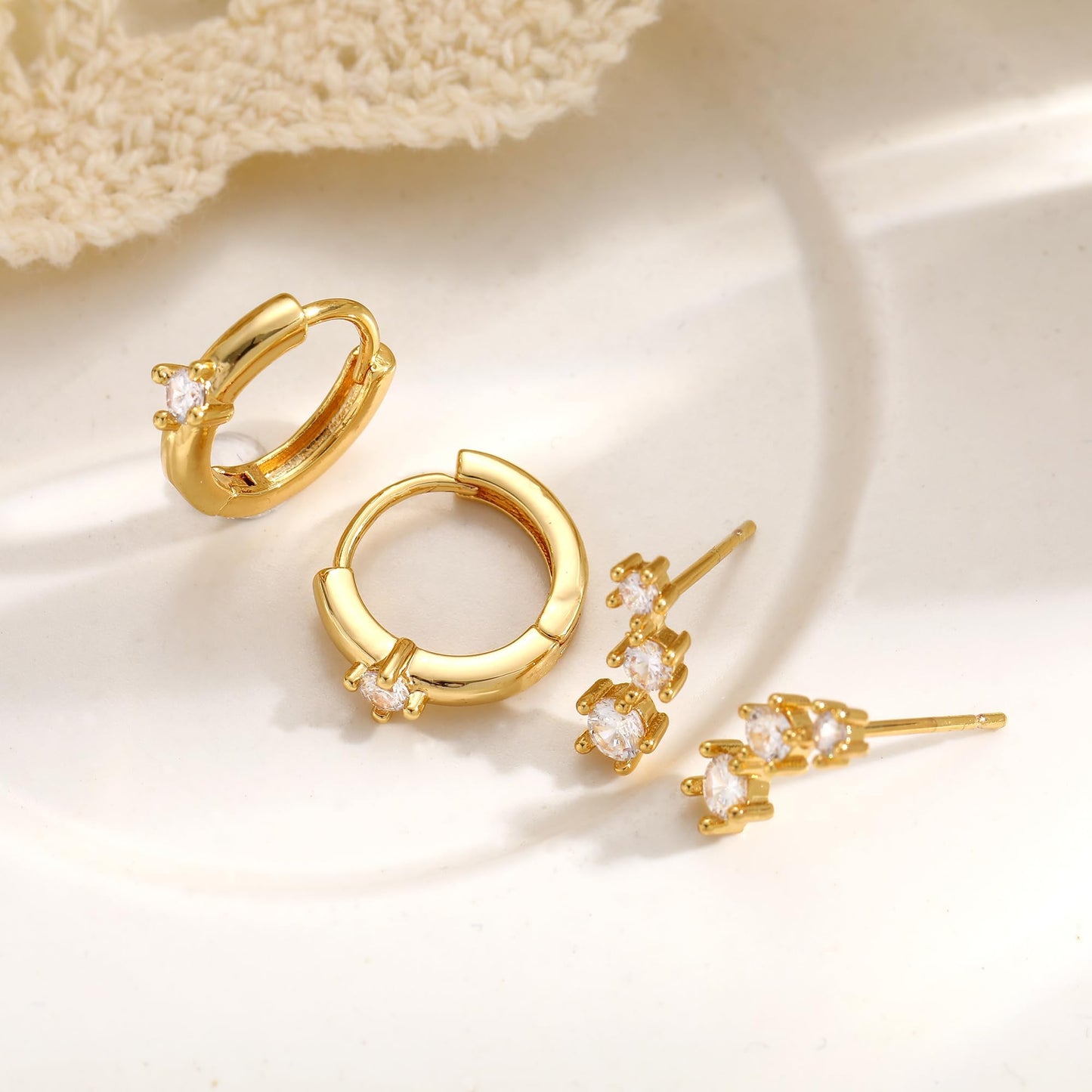 Gold Stud Earrings for Women, 6 Pairs 14K Hypoallergenic Cartilage Earrings for Multiple Piercing, Dainty Small Stackable Gold Hoop Earrings Set
