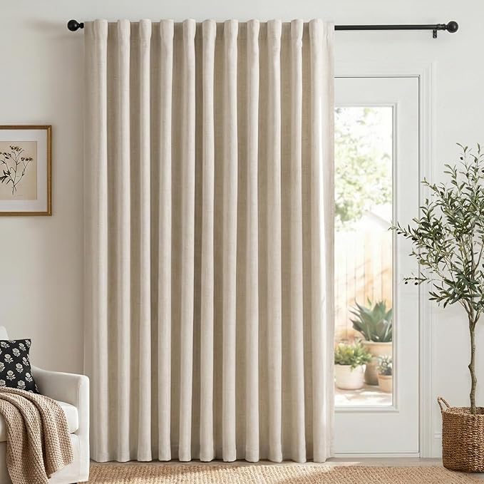 100% Blackout Shield Linen Blackout Curtains for Bedroom 96 Inches Long, Back Tab/Rod Pocket Living Room Drapes, Thermal Insulated Blackout Curtains 1 Panel Set, 100" W x 96" L, Oatmeal