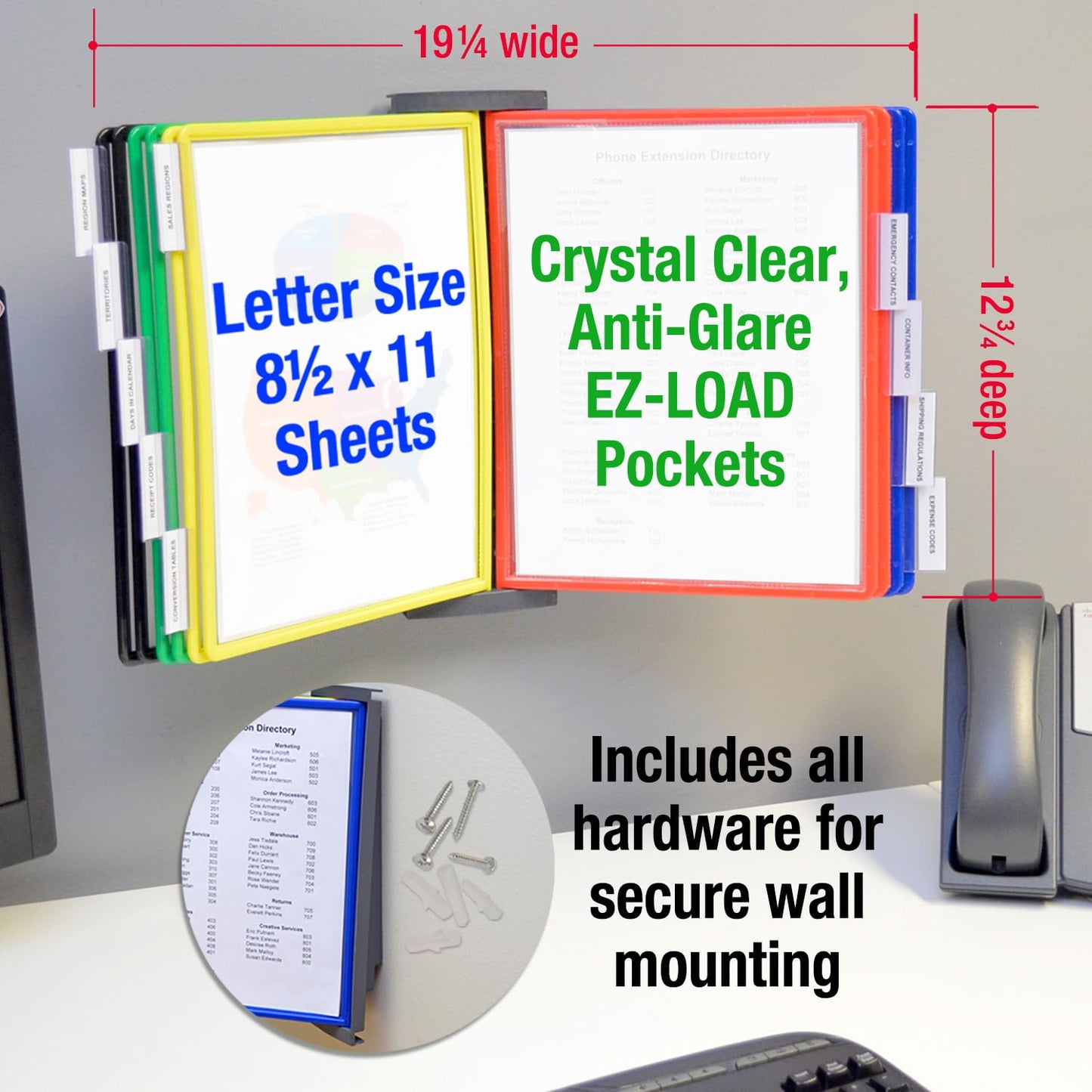 Ultimate Office AdjustaView 10-Pocket Wall Reference Organizer with Easy-Load Pockets and Mounting Screws