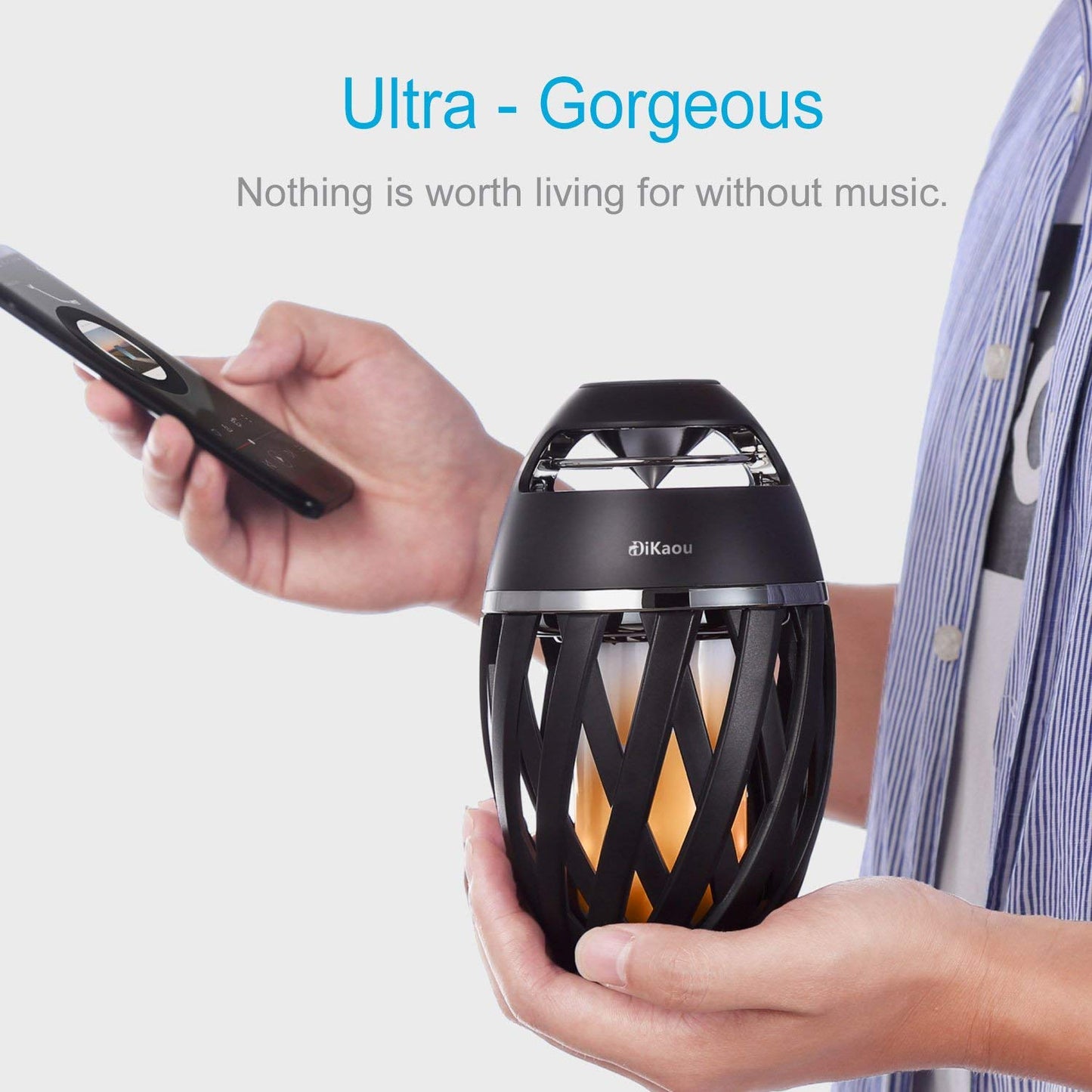 DiKaou Led Flame Table lamp, Torch Atmosphere Bluetooth Speakers&Outdoor Portable Stereo Speaker with HD Audio and Enhanced Bass,LED flickers Warm Yellow Lights BT4.2 for iPhone/iPad/Android