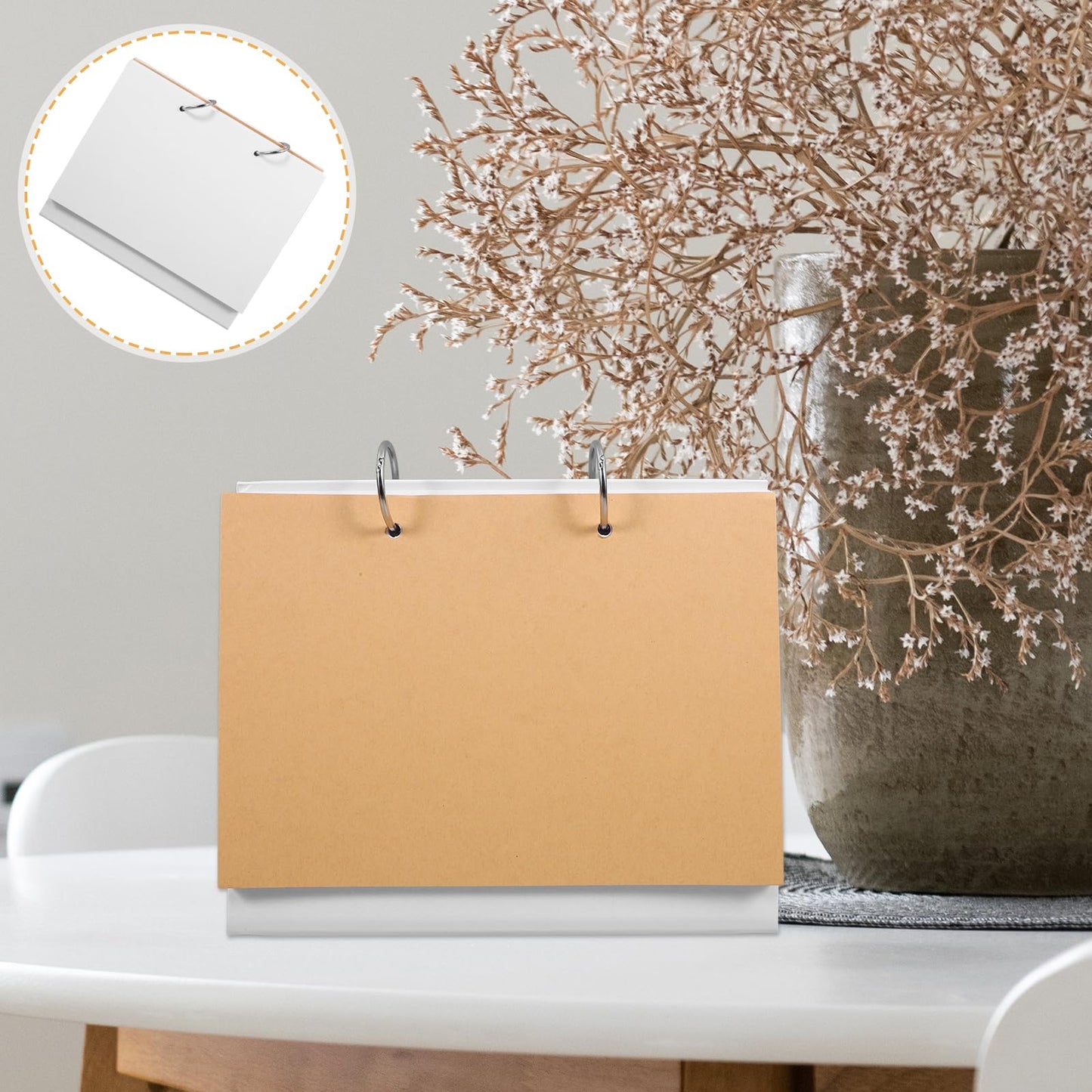 VILLCASE 8-Inch Blank Desk Calendar Standing DIY Planner with 15 Sheets Thick White Paper Removable Ring Binder Flip Calendar for Desktop Drawing Photo Collages and Custom Office Agenda White