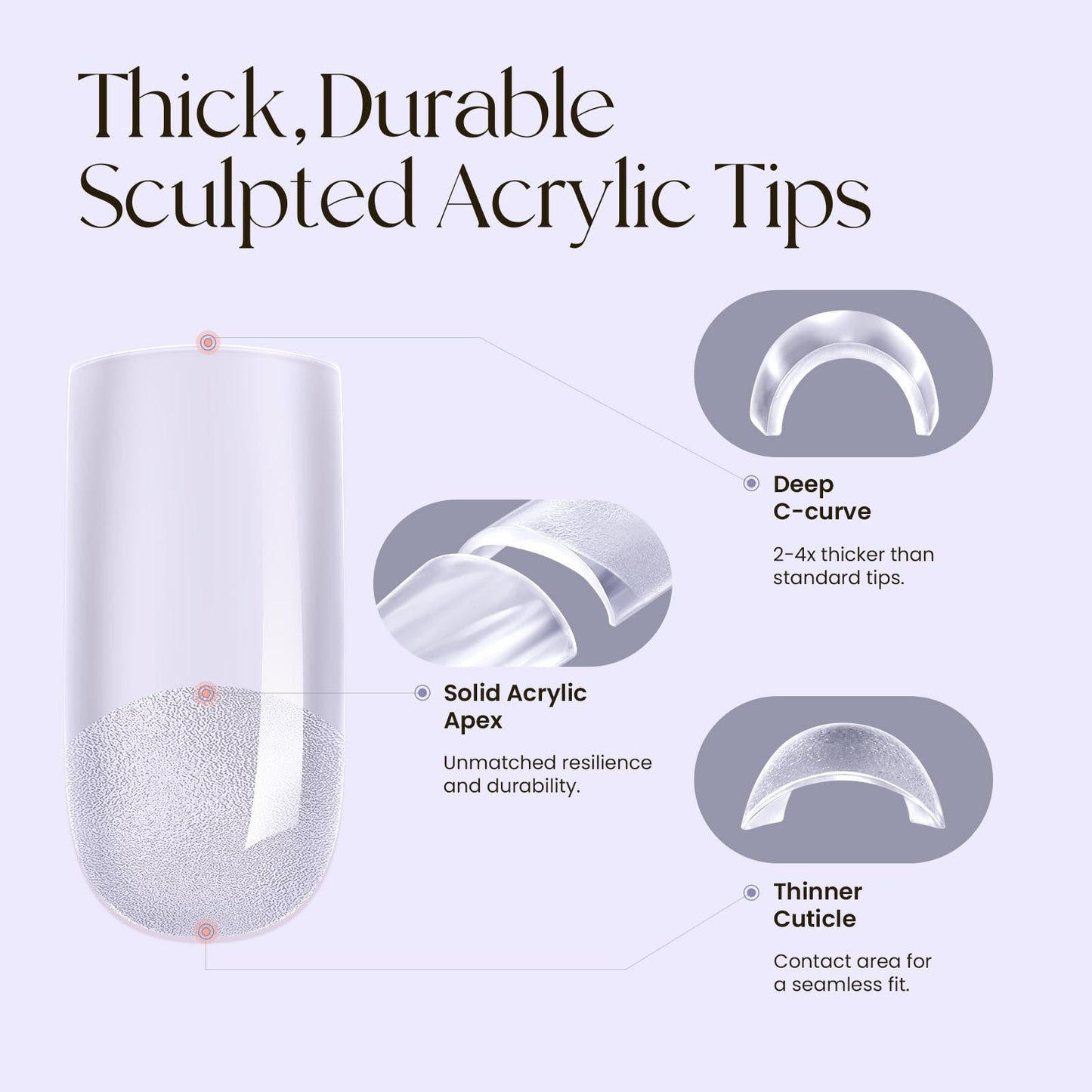 Tipex Instant Apex Nail Tips, Square Medium Gel Nail Tips, with 15g Tipex Nail Glue,Thicker Acrylic Nails, Strong Hard Clear Pre-etched Press-on Nails, for Flat Nails, 128pcs 16 Sizes