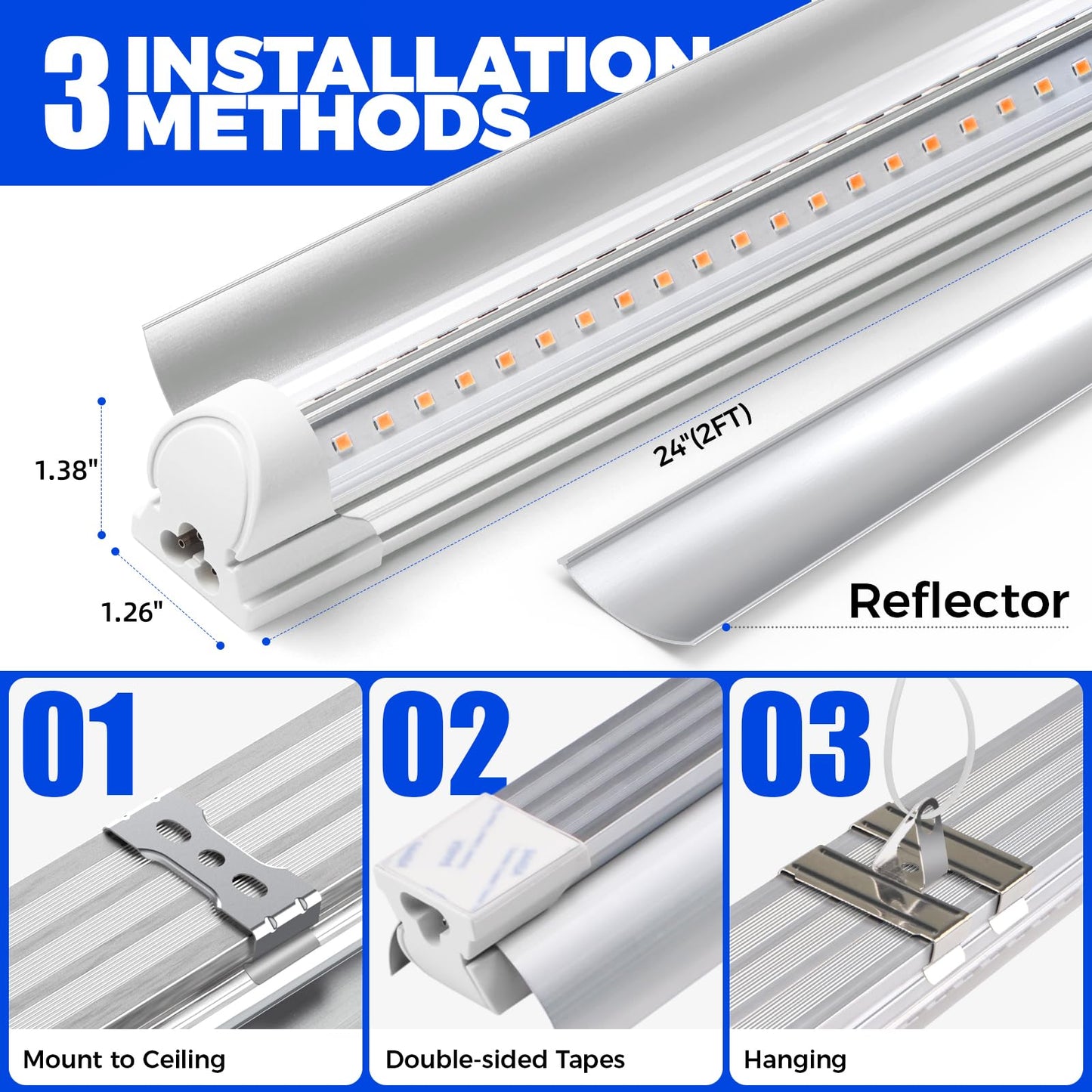 Barrina T8 Plant Light, 144W(6 x 24W), 800W Equivalent, 2FT Super Bright, Full Spectrum, led Grow Light, Integrated Growing Lamp Fixture, for Indoor Plants, 6-Pack